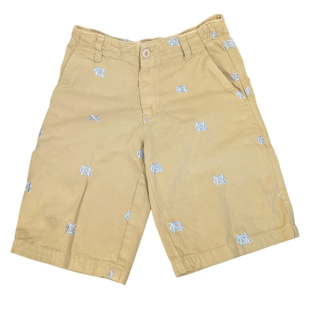 Wes and Willy Boys UNC Tar Heels Khaki Embroidered Chino Shorts Size 8 Tan